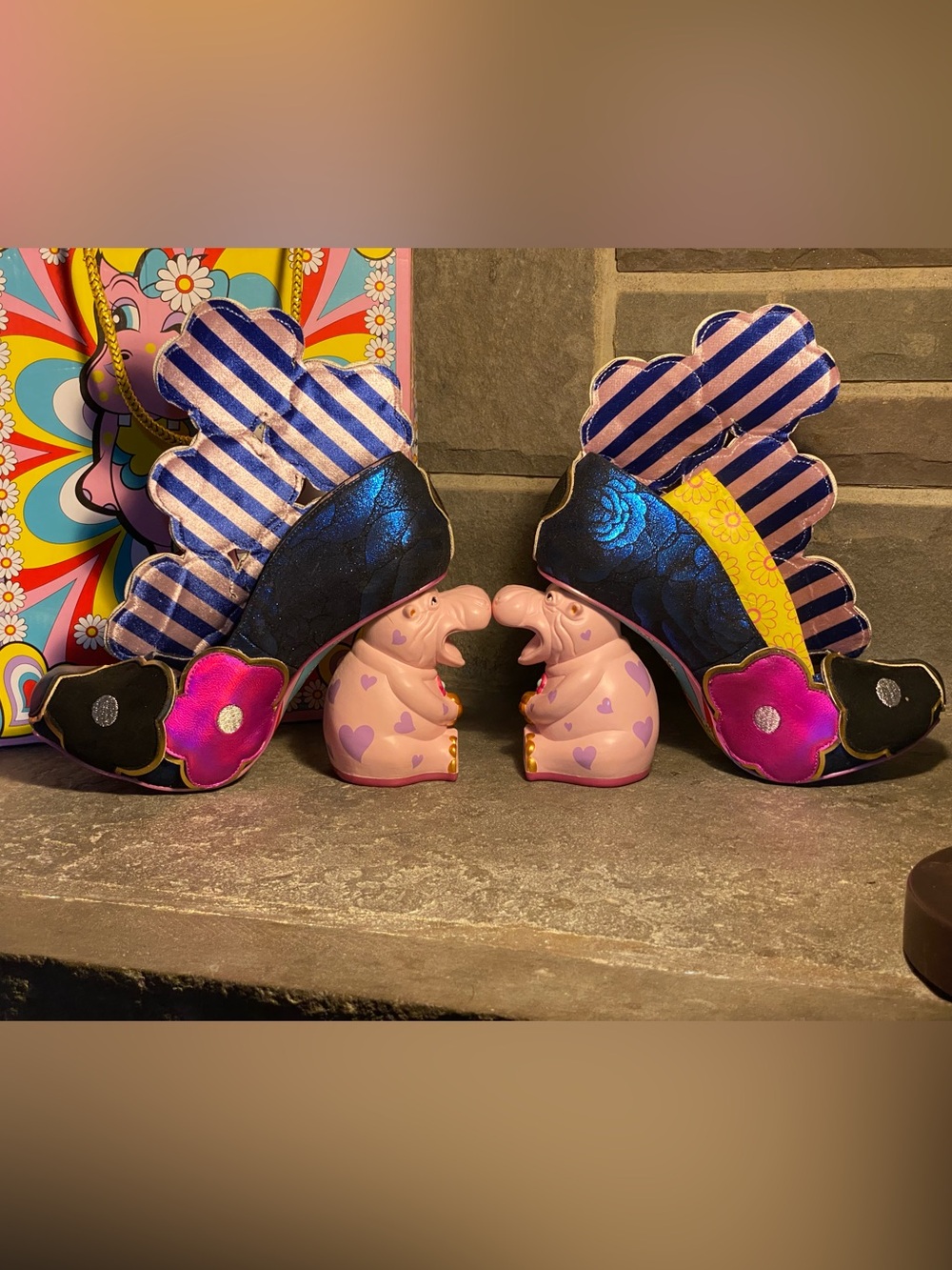 NIB Irregular Choice “Hippo-Ray”booties,sparkly flowers,pink Hippo heels,10 - Picture 5 of 16